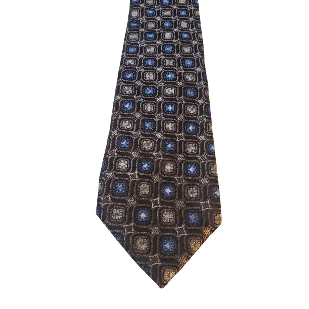NWT Pronto-Uomo Couture Mens Tie Necktie Luxury Black Brown Blue Geometric